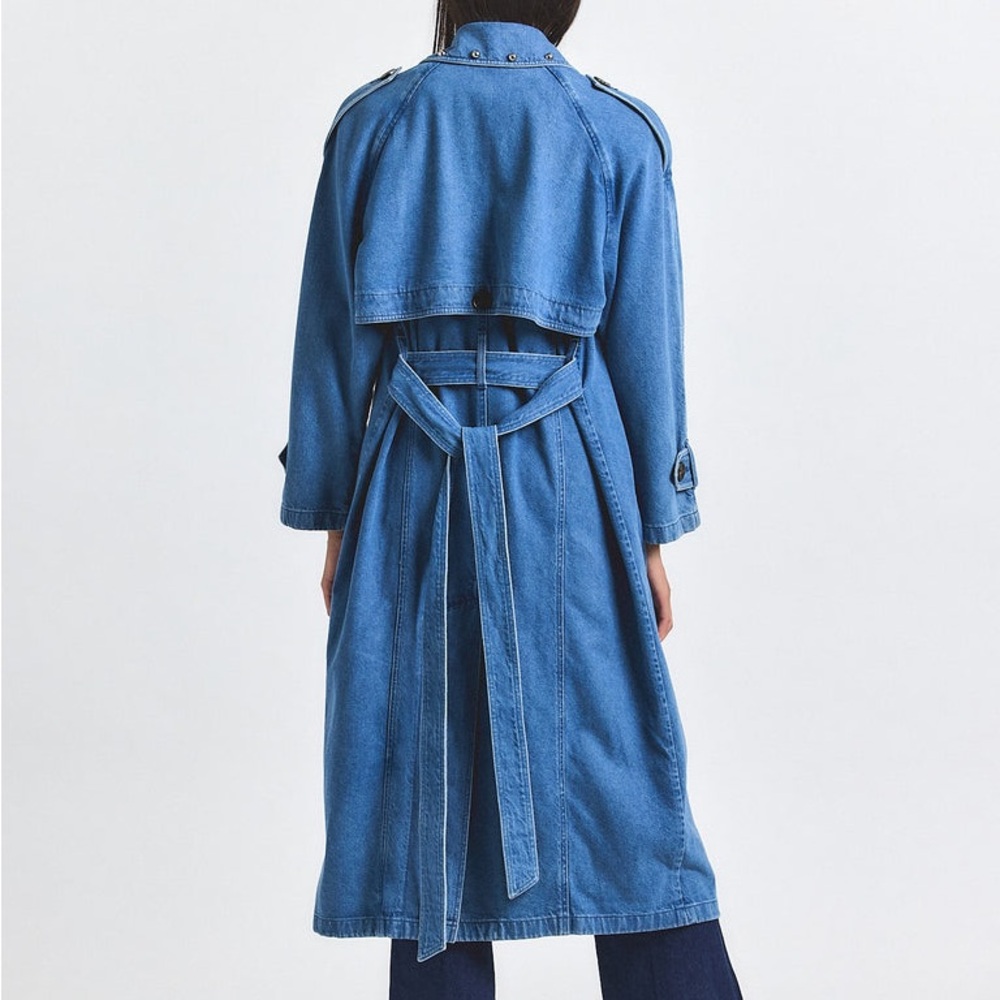 Freda Salvador Long Denim Trench NWT S Oversized Statement Coat - Picture 6 of 8
